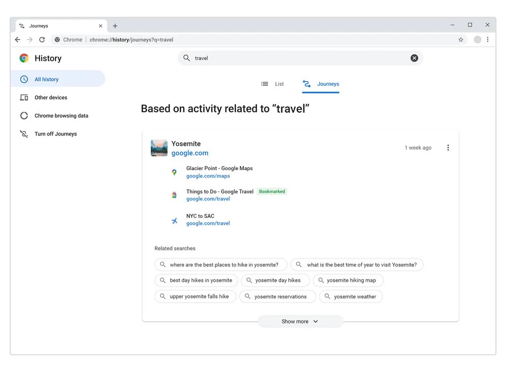 Chrome officially rolls out 'Journeys' feature, Material