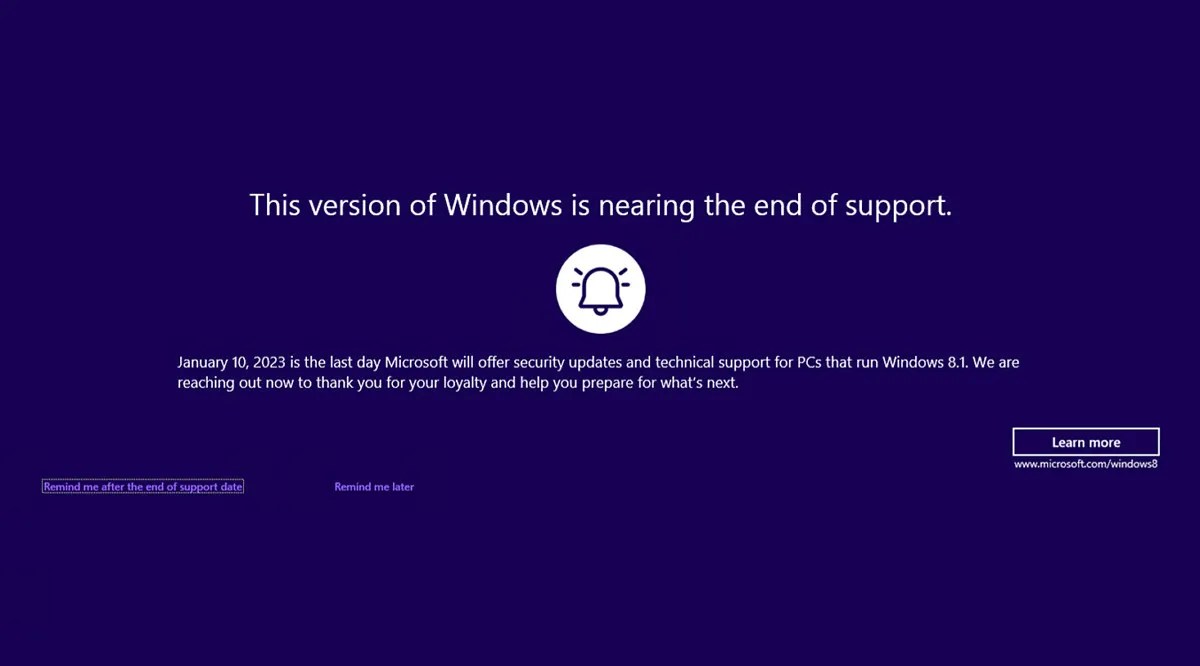 Windows 8.1 Users Start Getting End Of Life Warnings