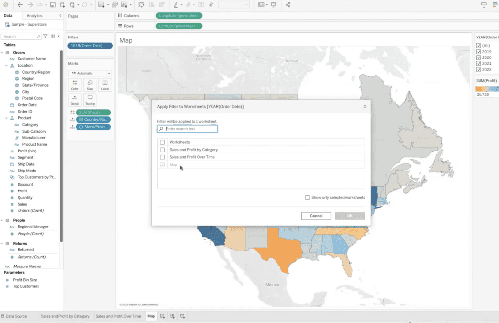 How To Apply a Filter to Multiple Sheets in Tableau XeoMatrix Data