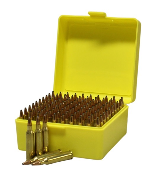 Ammo Box Rifle 100 Rounds Yellow Fits .204, .222, .223 Cal Ammo Case