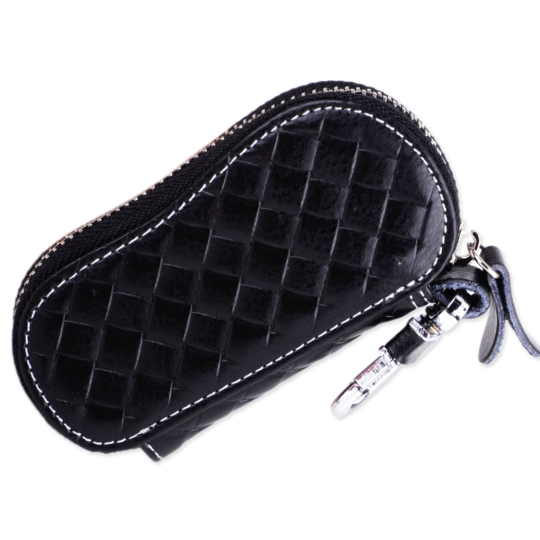 Men Genuine Leather Weave Auto Car Key Bag Pouch Remote Keychain Key