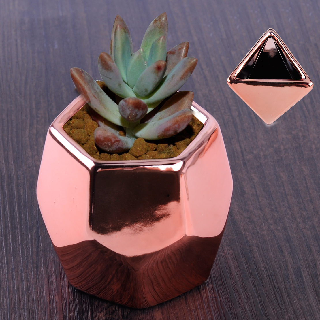 Rose Gold Glazed Plating Ceramic Plant Pot Flower Box Gloss Planter