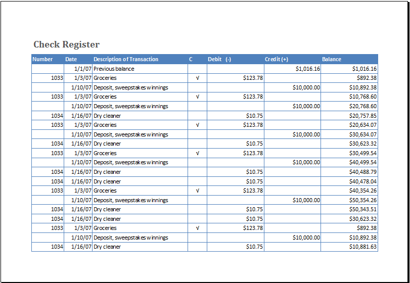 MS Excel Checkbook Register Template Excel Templates