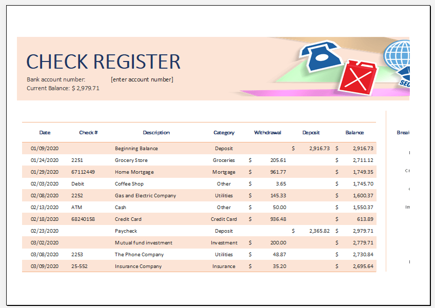 Check Register Template for Excel Excel Templates