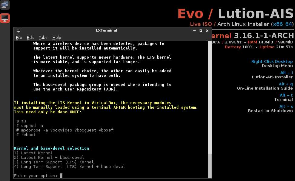 How to install Arch Linux the easy way with Evo/Lution
