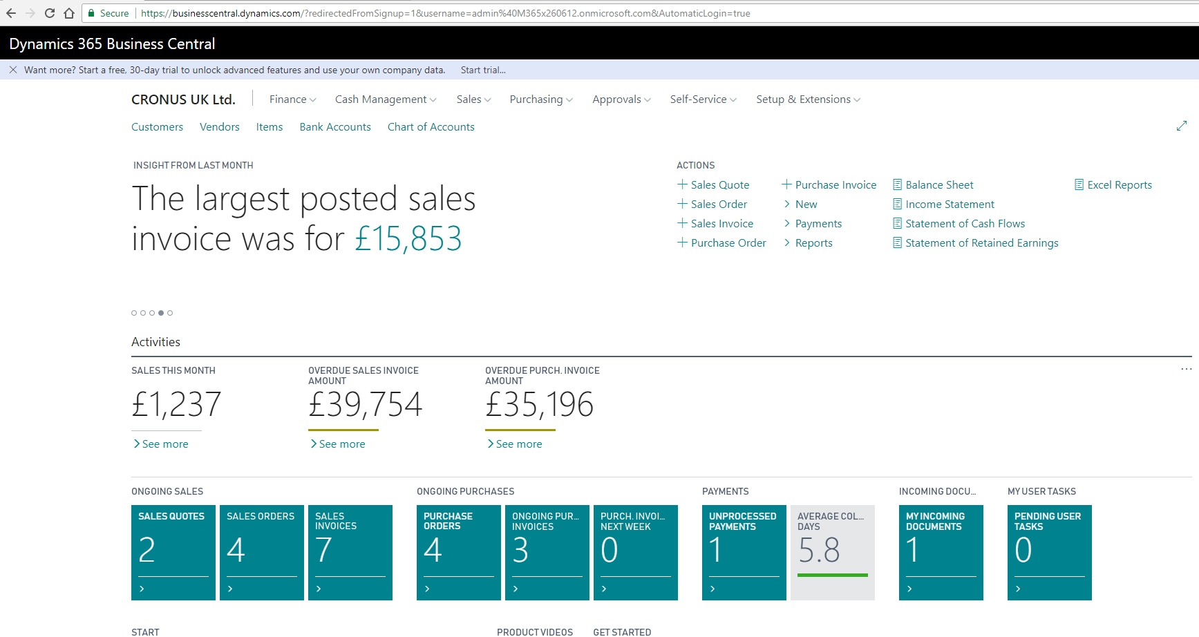 Welcome to Microsoft Dynamics 365 Business Central Business.