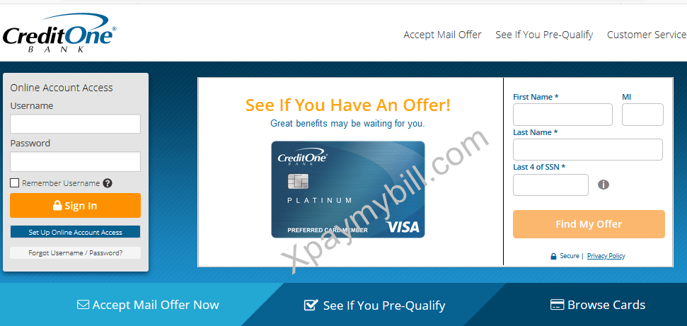 Login Payment Credit One Bank Online Banking Login