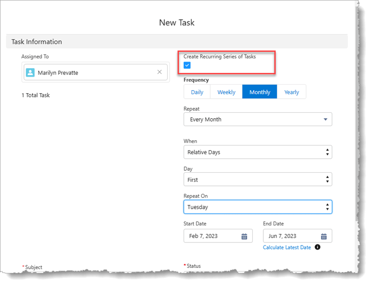 Recurring Tasks in Salesforce Lightning