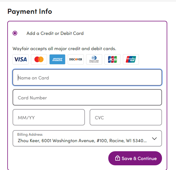 wayfair虚拟信用卡购物测试与教程虚拟信用卡