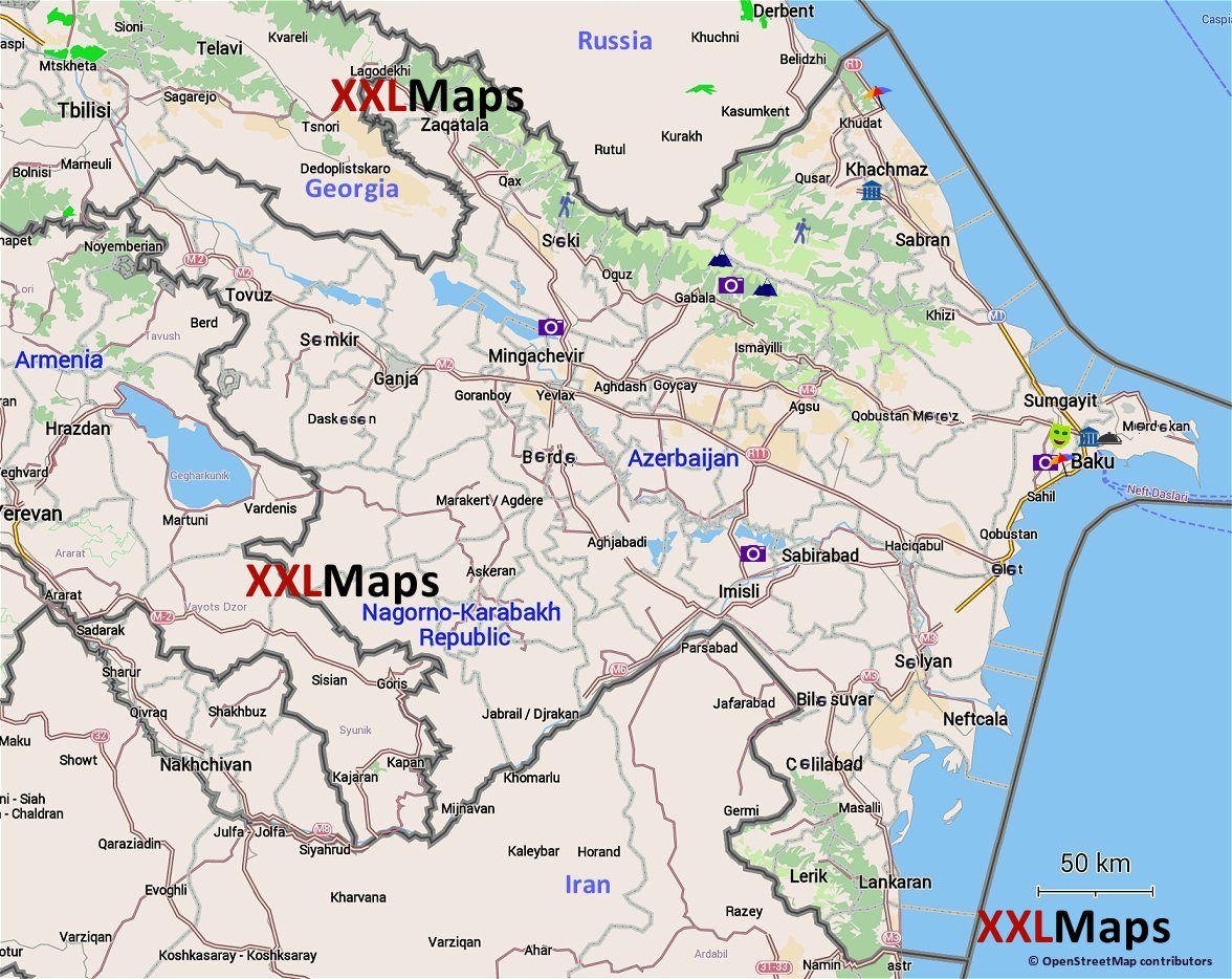 Turistická mapa Ázerbájdžán zdarma ke stažení pro smartphony