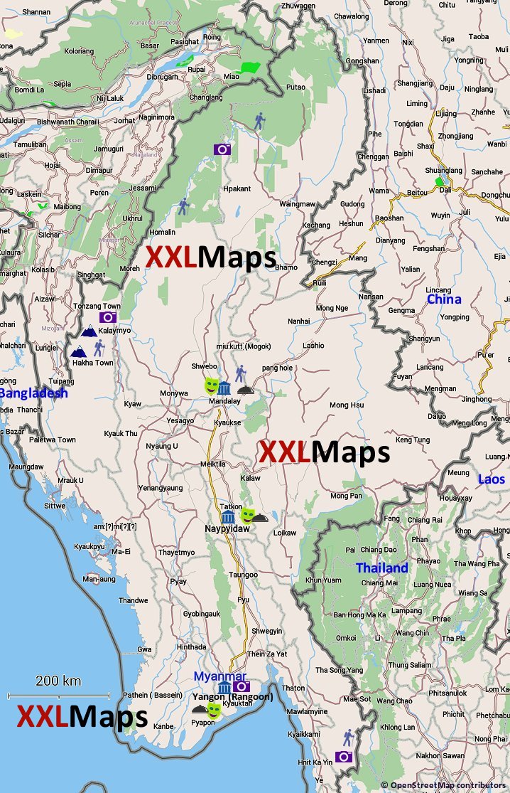 Gedetailleerde Kaart Myanmar Font Tourist map of Burma (Myanmar) free download for smartphones, tablets