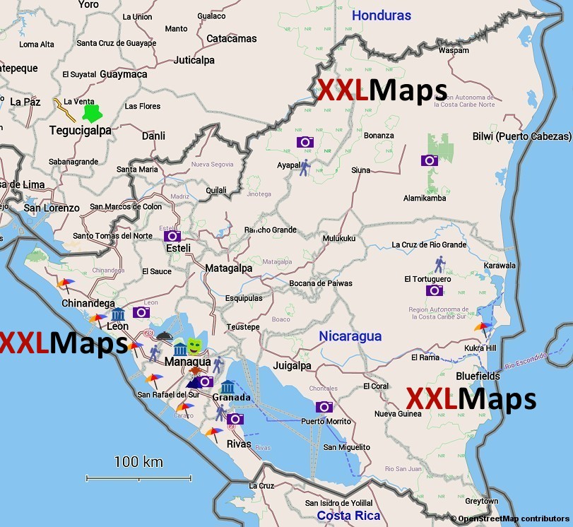 Tourist map of Nicaragua free download for smartphones, tablets and