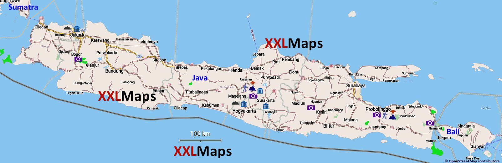 Atlas Kaarten Online Java Fysische kaart van Java (Indonesië) gratis te downloaden voor