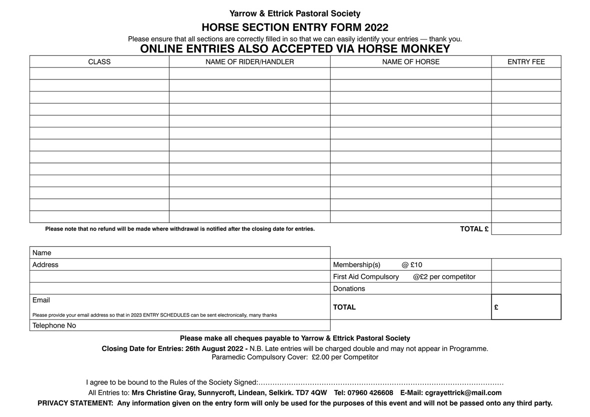 Horse Entry Form