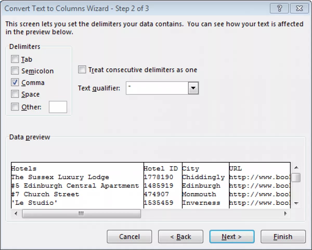 Paste CSV into Excel