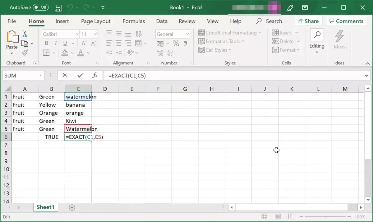 How to properly use Excel String Compare function?
