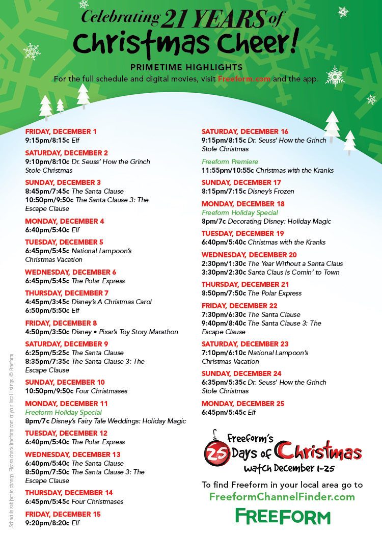 Freeform Christmas 2023 Printable Christmas Movie Night with Free Printables (Best Christmas Movies)