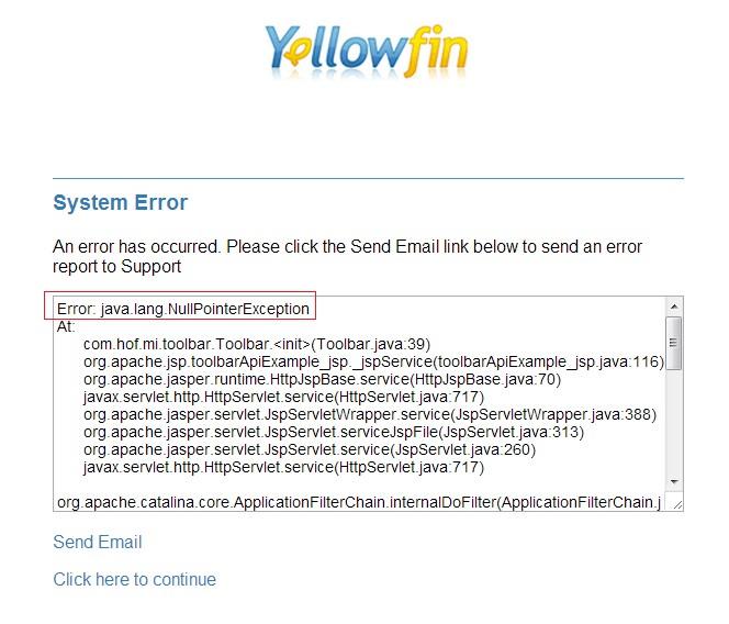 Yellowfin BI Error Explained ‘java.lang.NullPointerException’