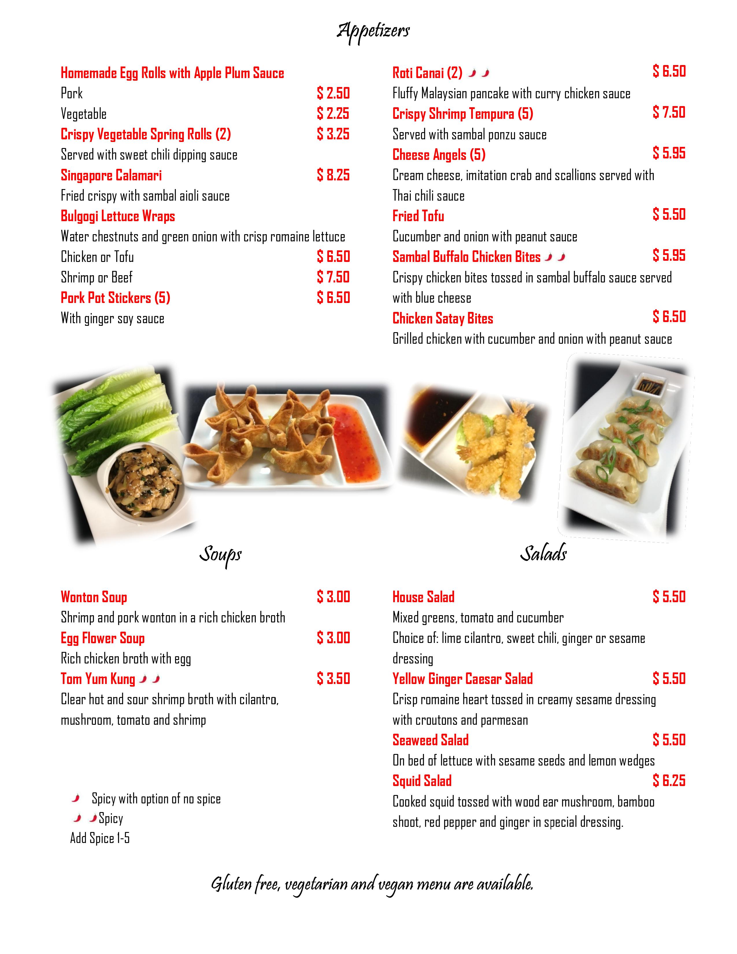 Yellow Ginger Asian Kitchen Menu