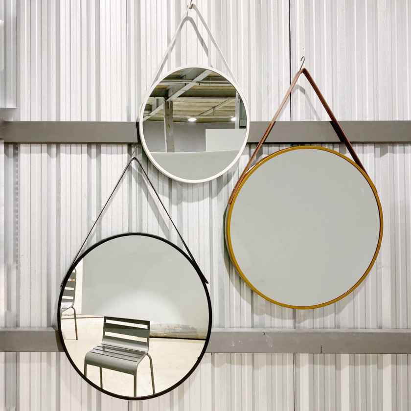 Leather Strap Round Mirror YFactory