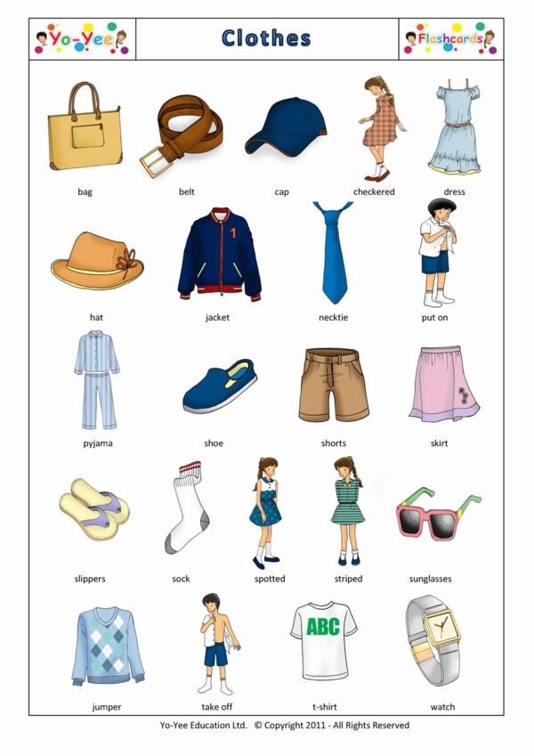 Spanish Clothes flash cards for toddlers Ropa