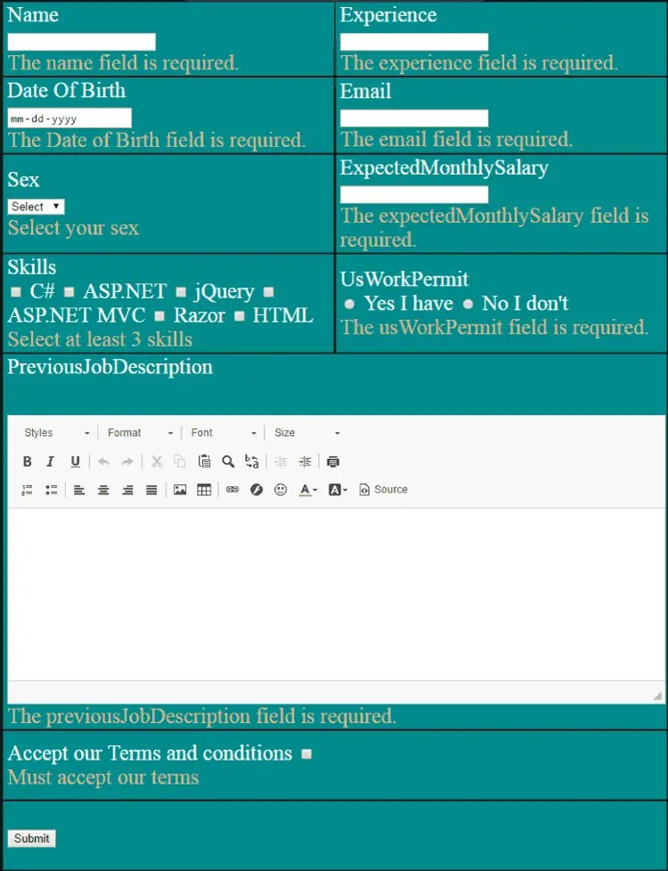 MVC Client Side Validation of Controls like Textbox