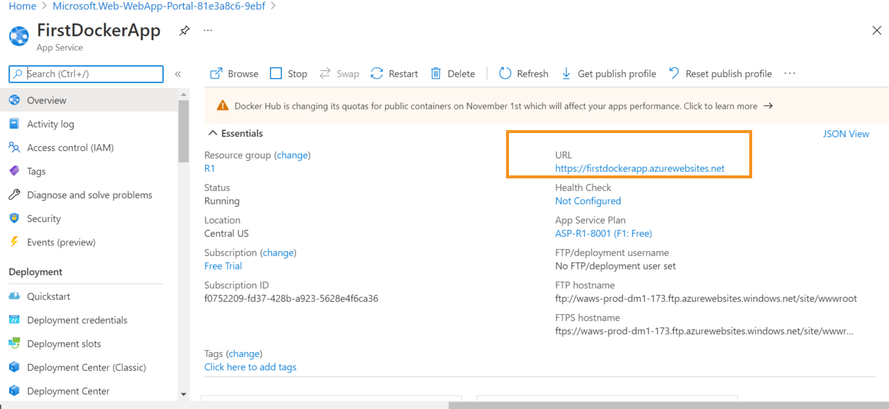 Deploy a Docker based Core app to Azure