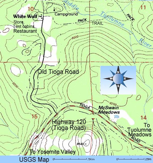 Yosemite National Park Tioga Road, Tuolumne Meadows, and High Sierra Maps