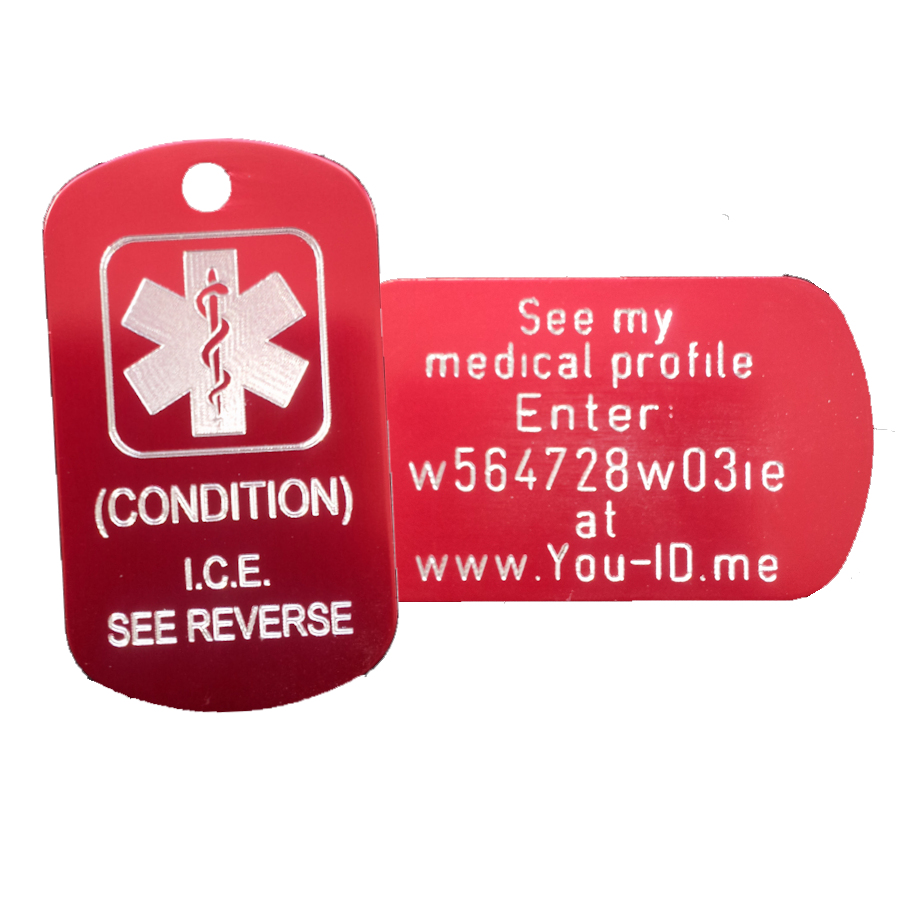 Engraved Medic Alert Tag Necklace Pendant Fob Emergency Medical Identity ID