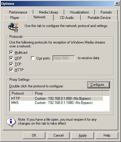 How to configure MMS proxy settings in Media Player?
