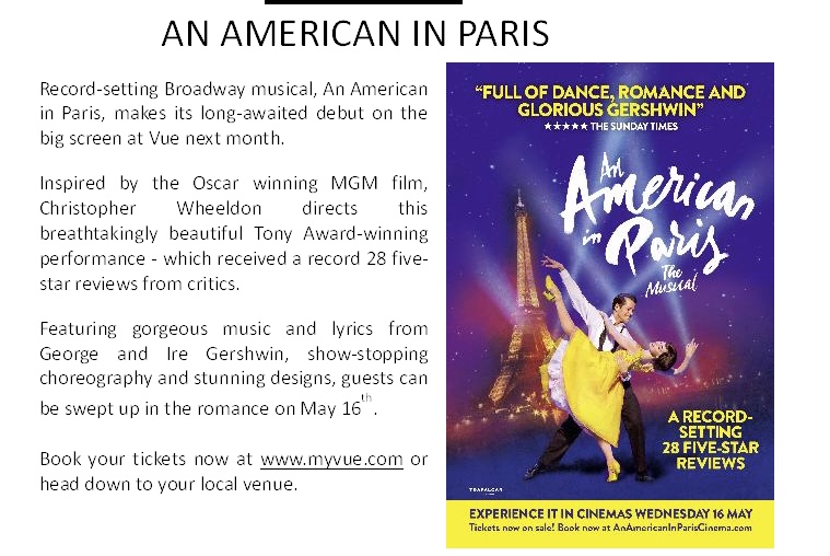 An American in Paris is coming to Vue Thurrock Your Thurrock