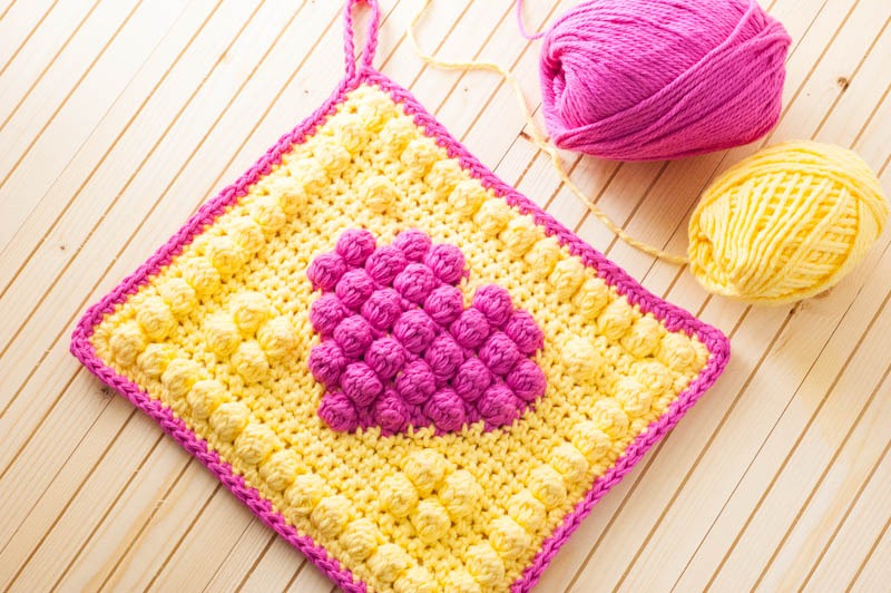 Download Crochet Bobble Heart Potholder | You Should Craft