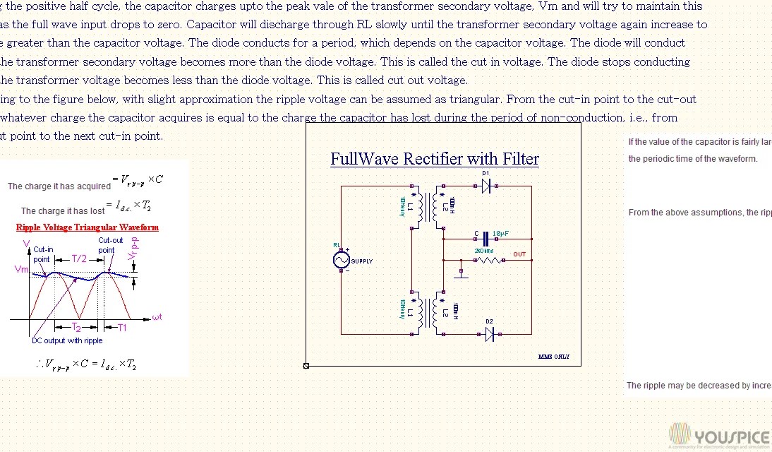 Full Wave Rectifier Circuit With Filter Capacitor - Circuit Diagram