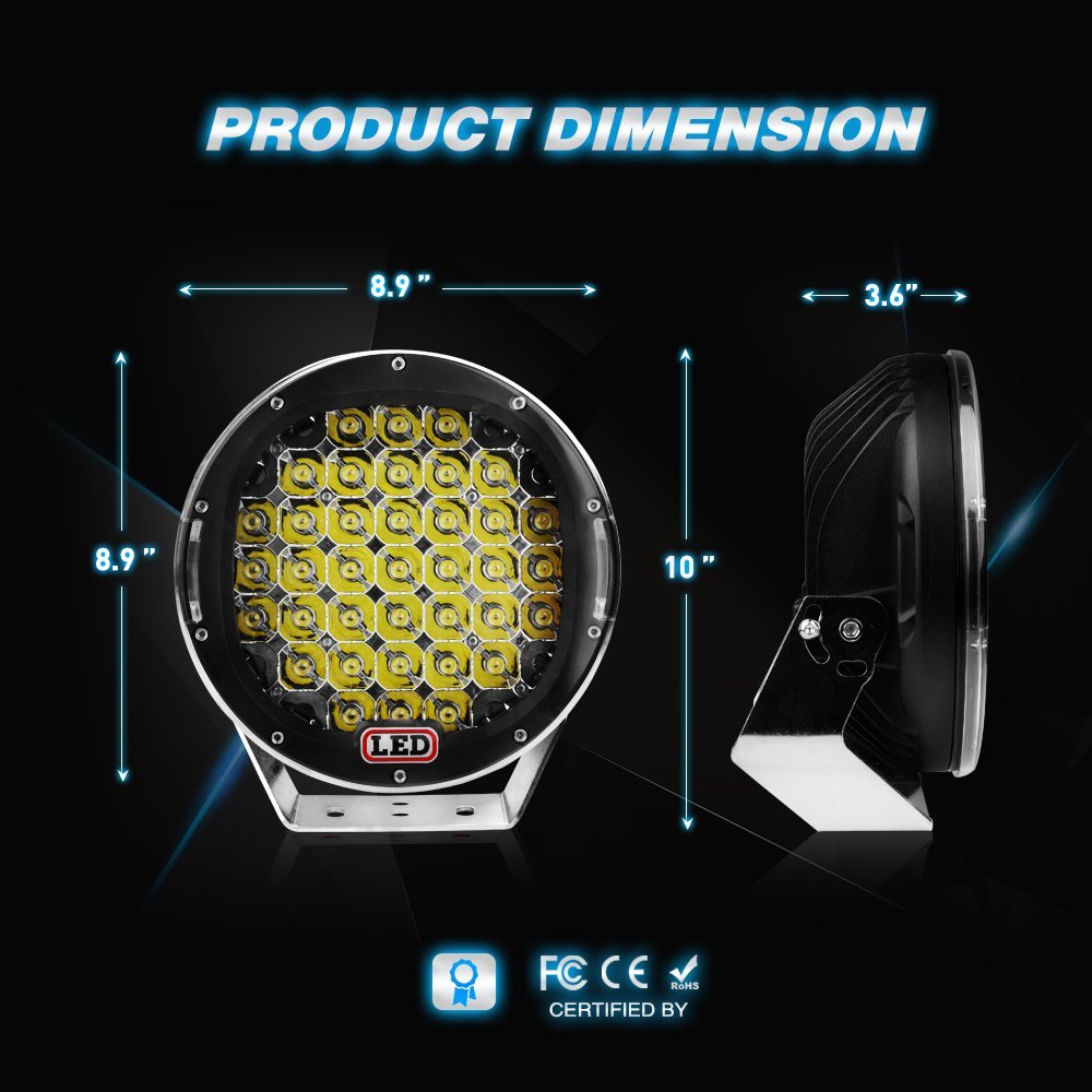 185w 9 Inch Led Driving Lights Black Round Led Pods For Jeep Offroad 4×