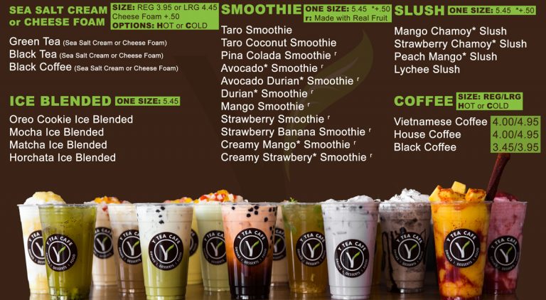 Menu Y Tea Cafe Boba Crawfish Noodles Dessert Garden Grove