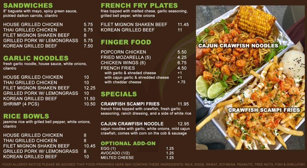 Menu Y Tea Cafe Boba Crawfish Noodles Dessert Garden Grove