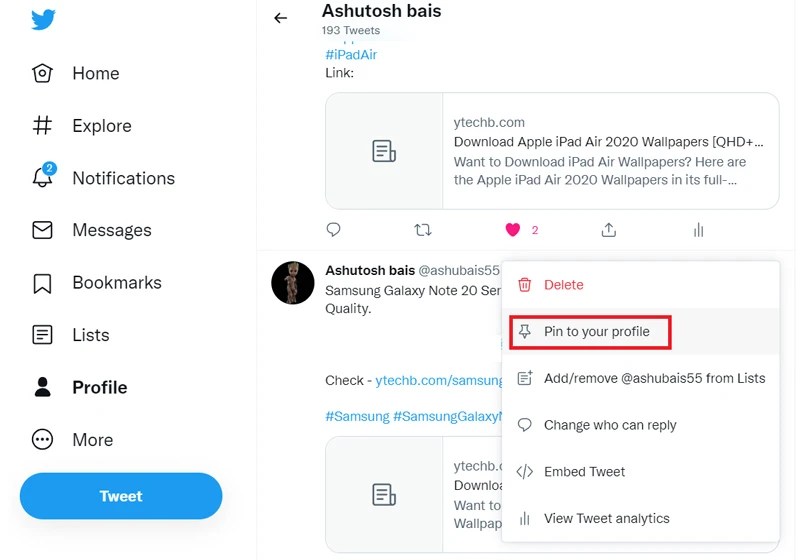 How to Pin any Tweet on Twitter (Pin someone else's Tweet)