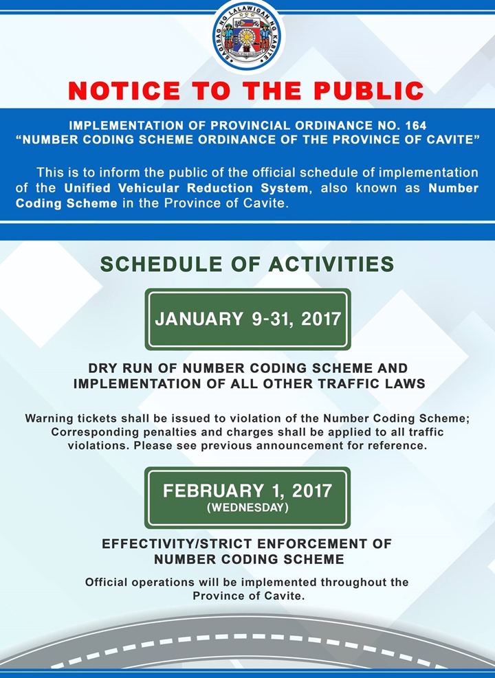 Cavite Number Coding Scheme Dry Run Starts On January 9 • YugaAuto