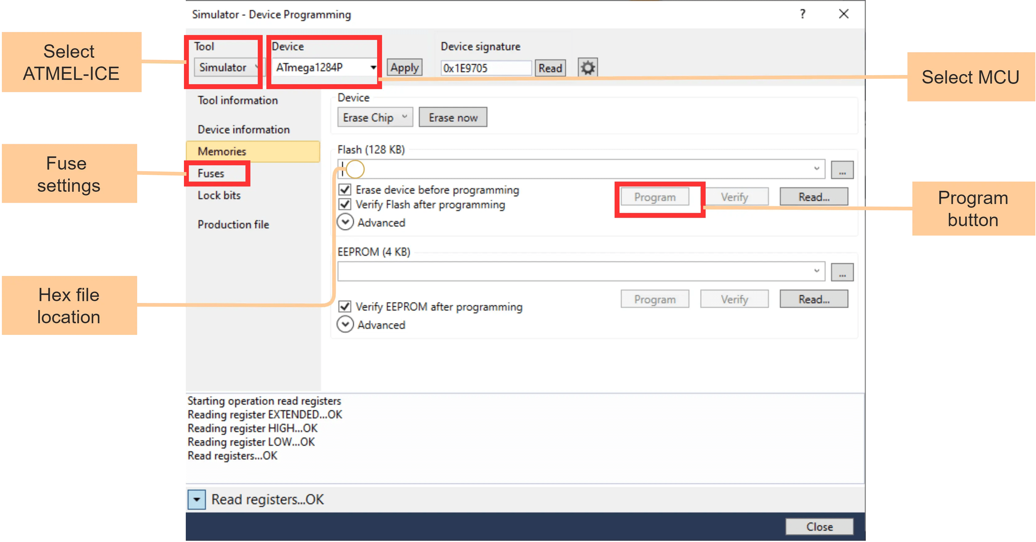 Fuse and bootloader settings