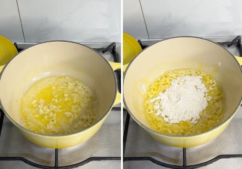 cook garlic for few seconds. Add in plain flour