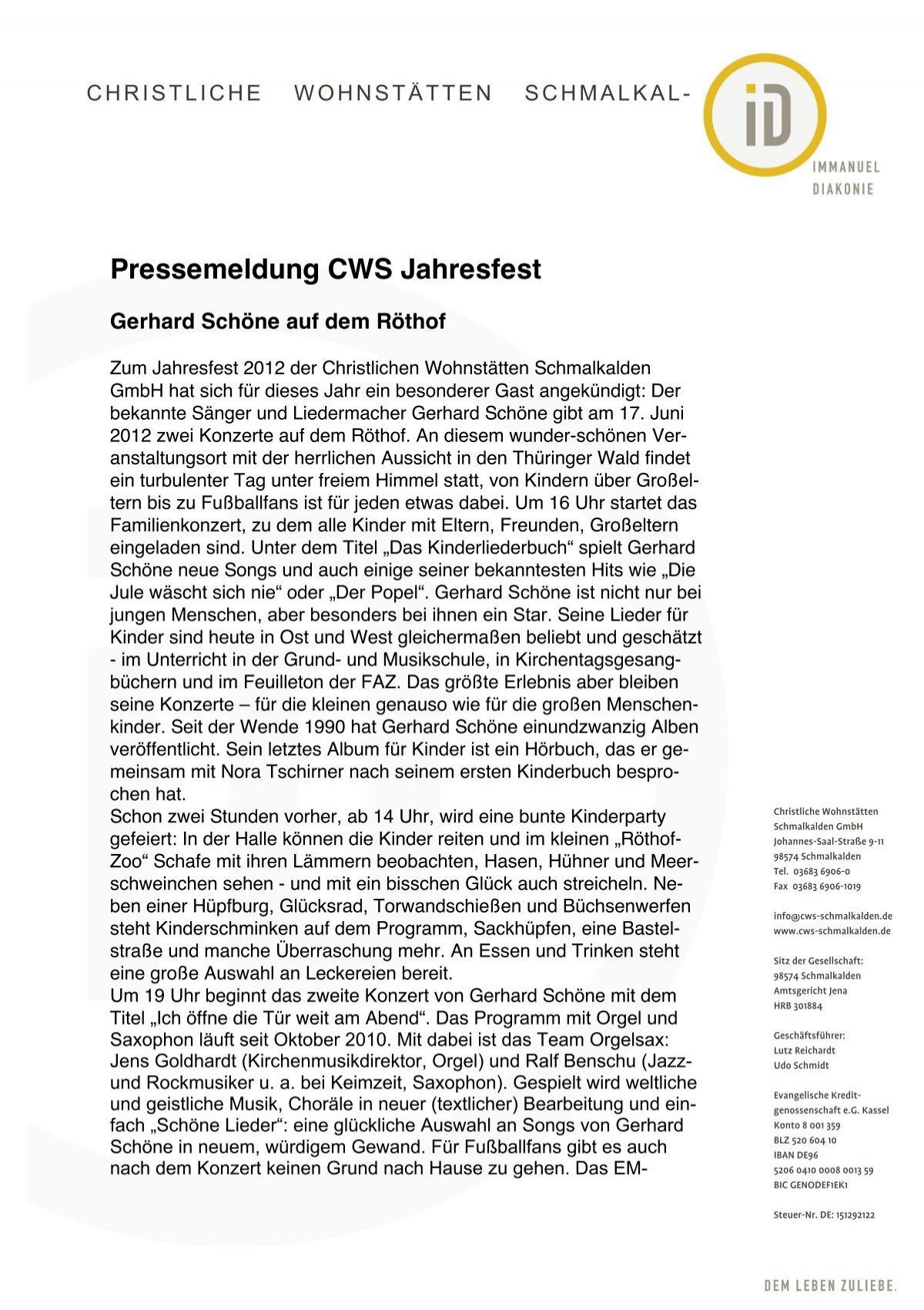Pressemeldung Cws Jahresfest Cws Schmalkalden