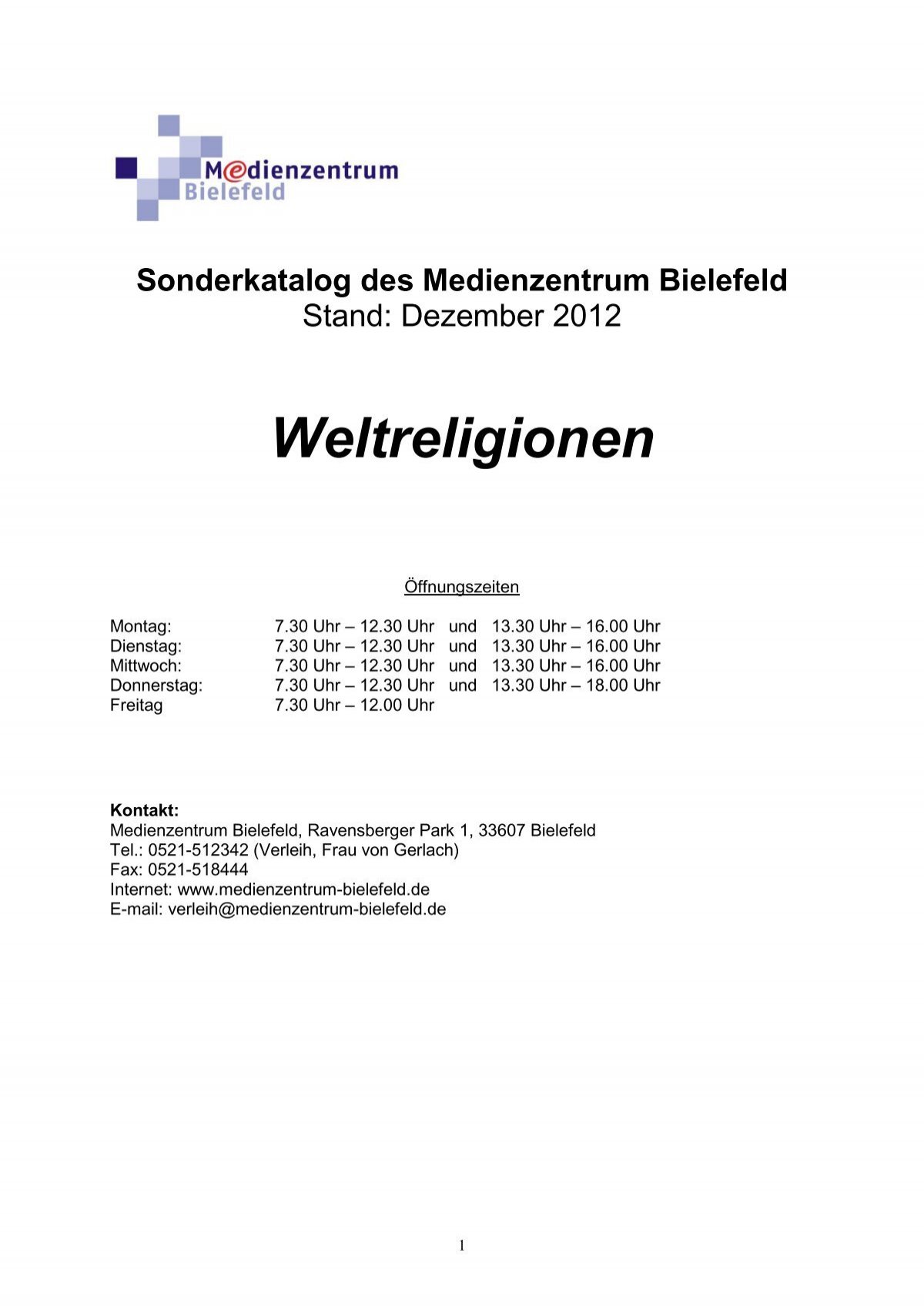 Weltreligionen Medienzentrum Bielefeld