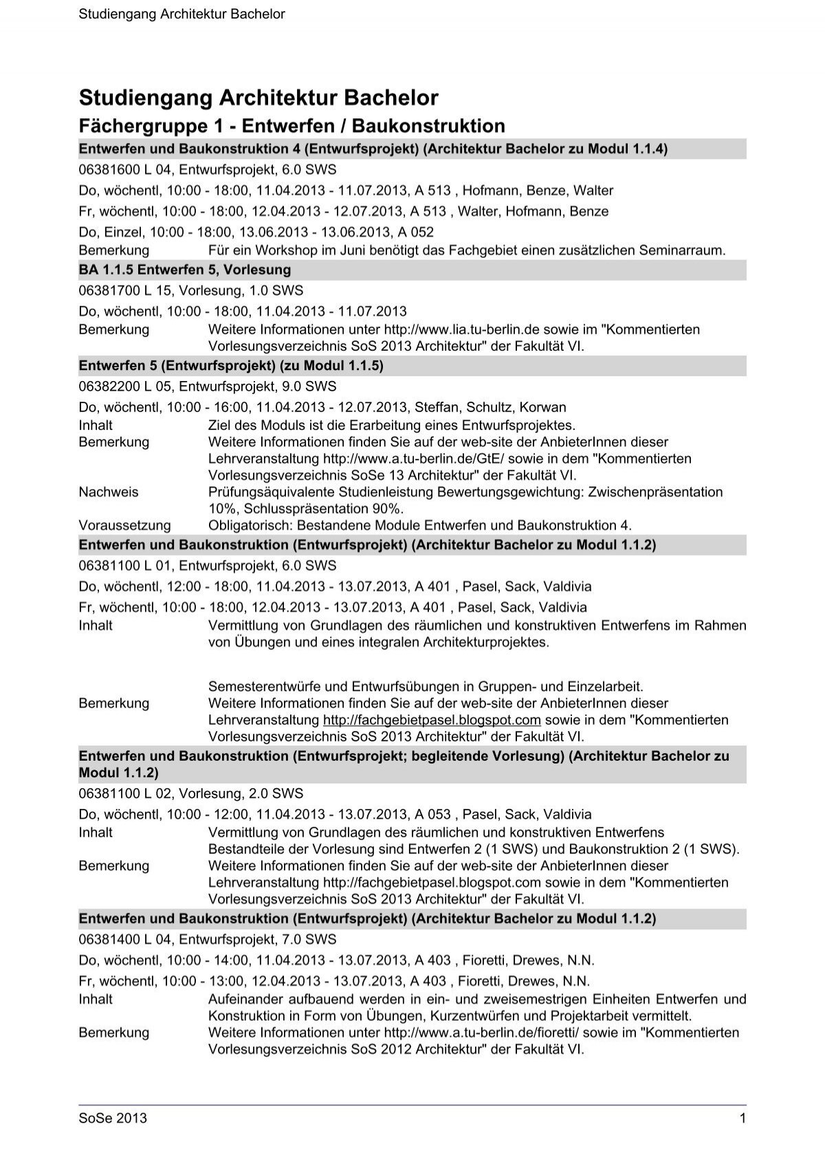 Studiengang Architektur Bachelor Tu Berlin