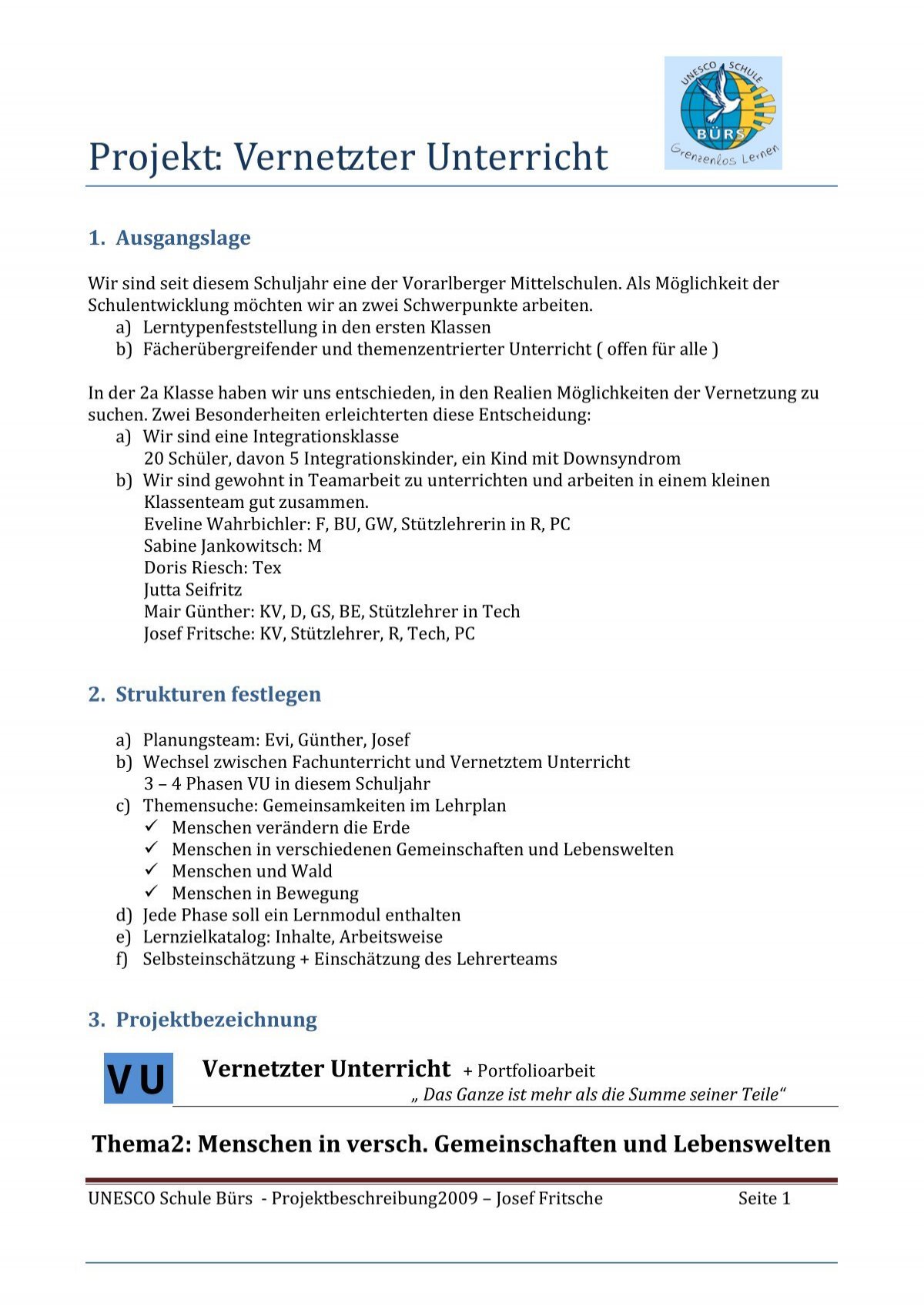 Vu Projekt Vernetzter Unterricht