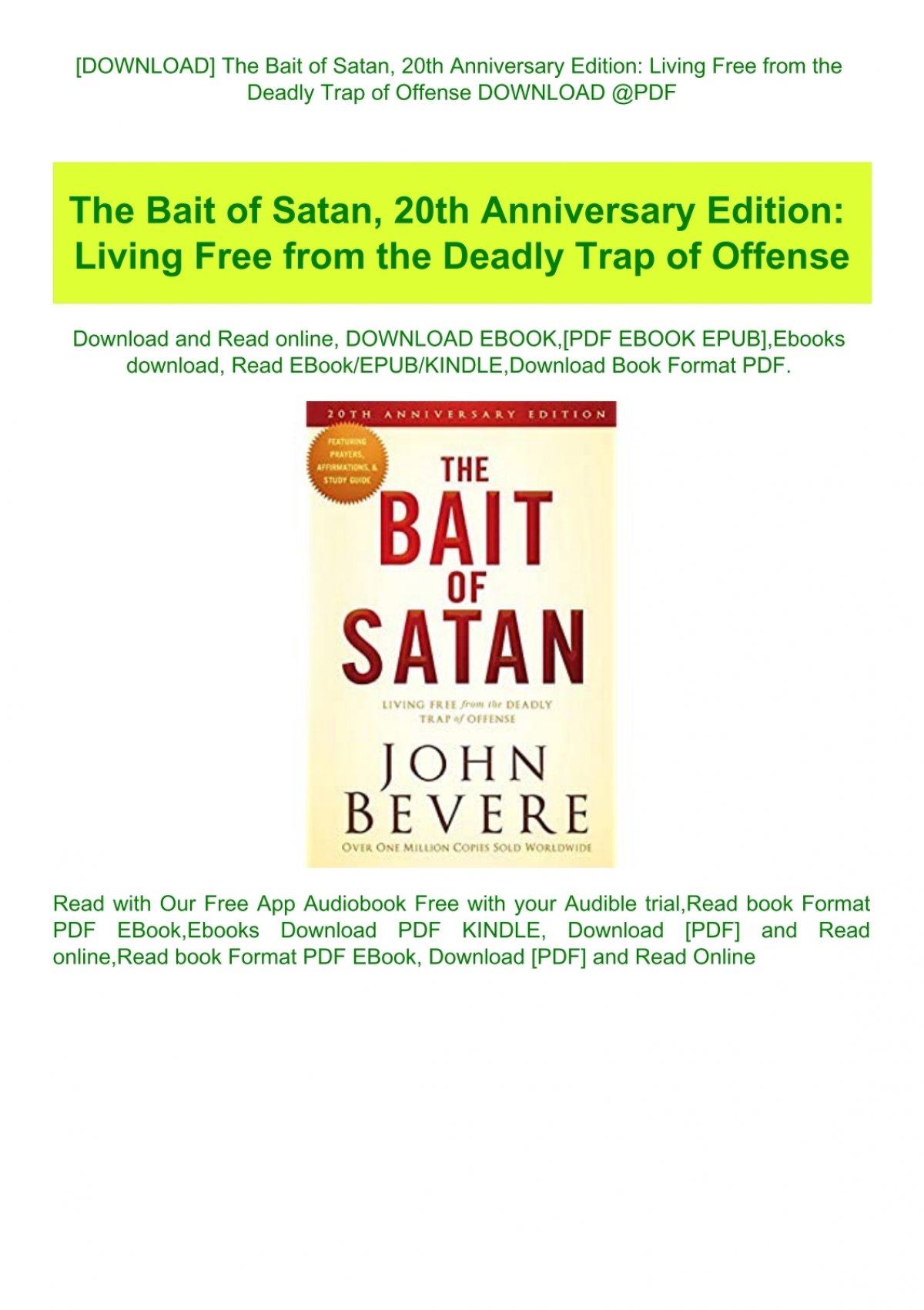 [DOWNLOAD] The Bait of Satan 20th Anniversary Edition Living Free from
