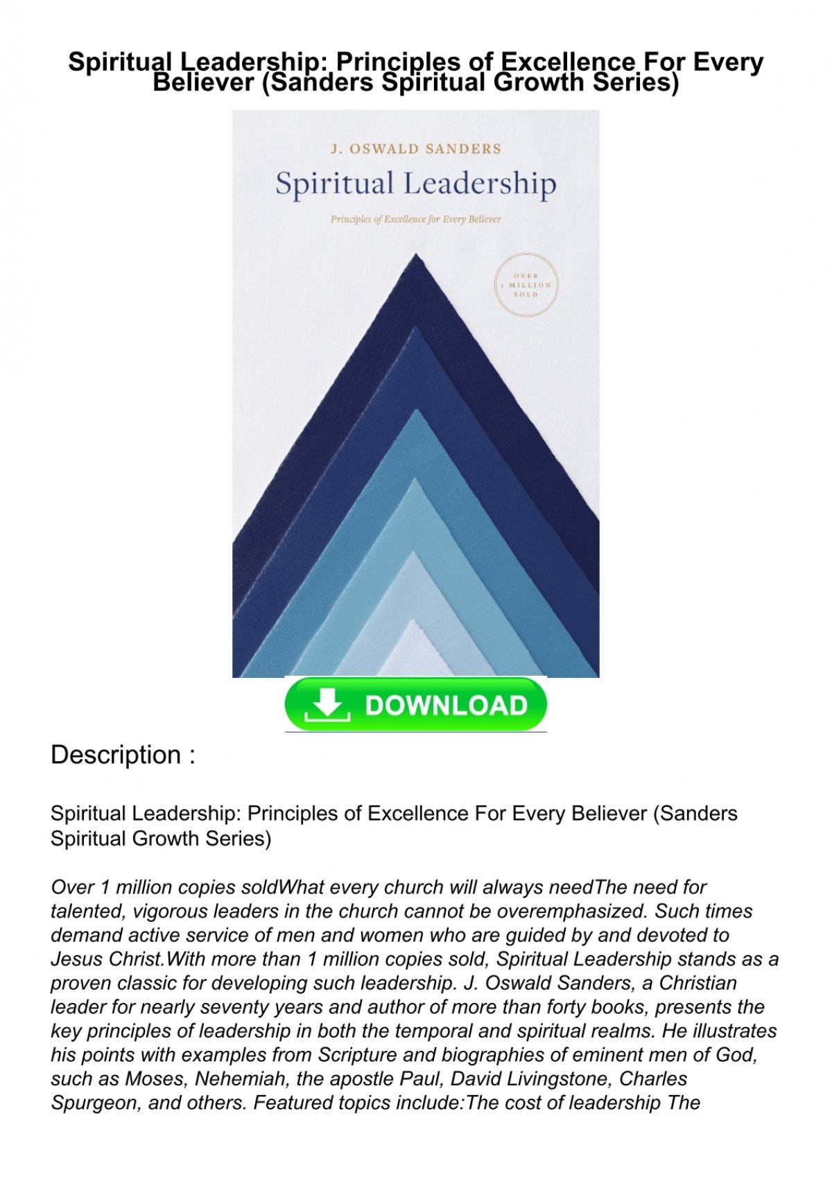read pdf Spiritual Leadership Principles of Excellence For Every