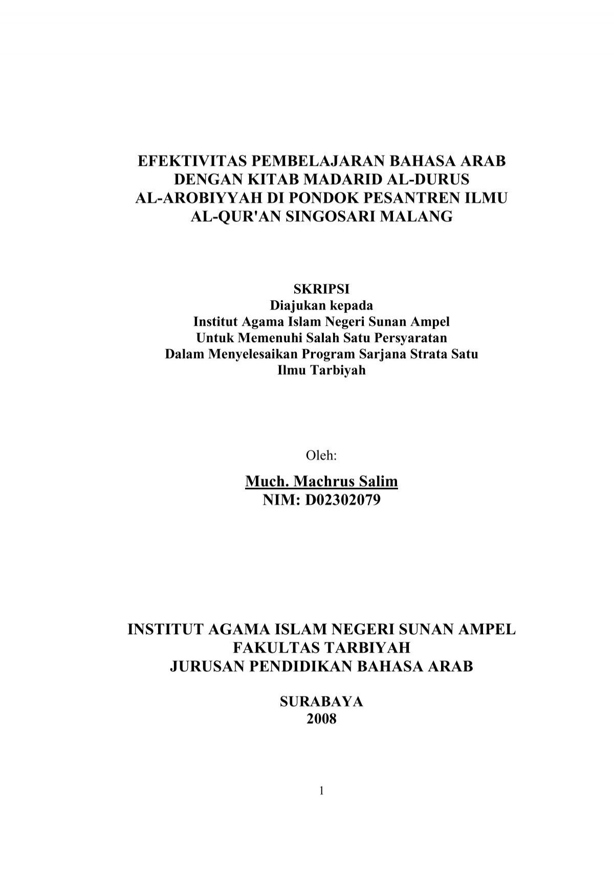 Efektivitas Pembelajaran Bahasa Arab Dengan Kitab Madarid Al - Idb4