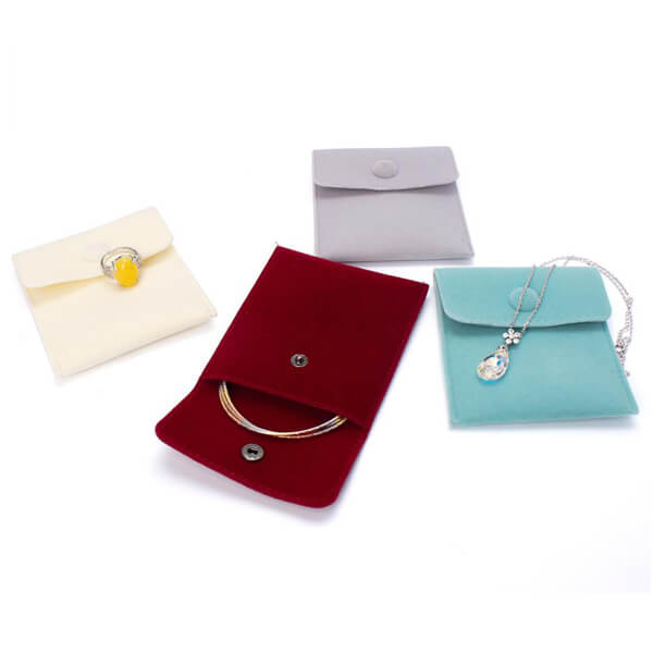 Velvet Flap Envelope Jewelry Pouch with Snap Fastener