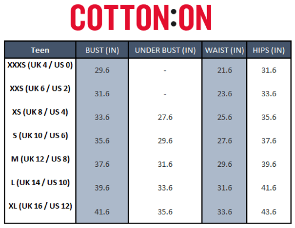 Cotton On Size Chart | atelier-yuwa.ciao.jp