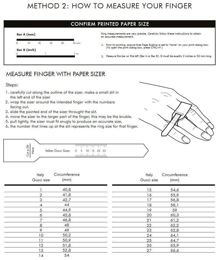 Gucci Ring Size Chart